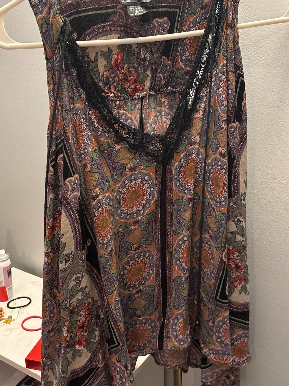 Angie Multi-Color Paisley Lace-Trim Tank